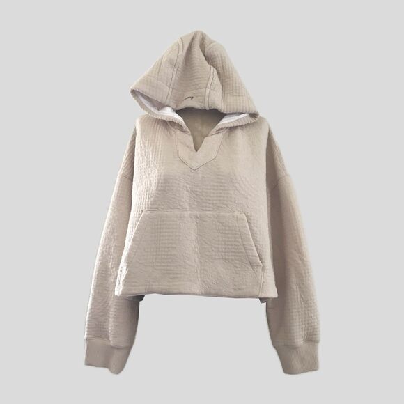 Nike Neutral Cream Cropped Therma Fit Yoga Hoodie Athleisure Sweatshirt - S - Picture 1 of 9